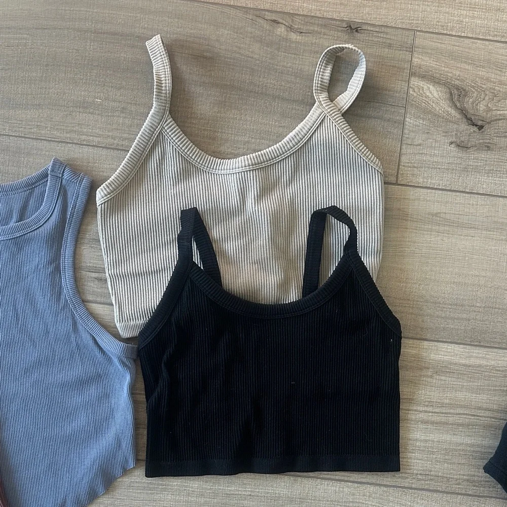 Women's Ribbed crop/semi crop Tank Tops  - Black, Blue, Brown, Cream - Picture 3 of 6
